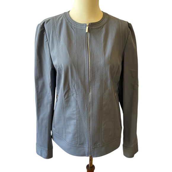 LAFAYETTE 148 NY JACKET FULL ZIP STRETCHY COTTON BLD MOTO ZIP POCKETS CHIC 8 - Picture 2 of 11